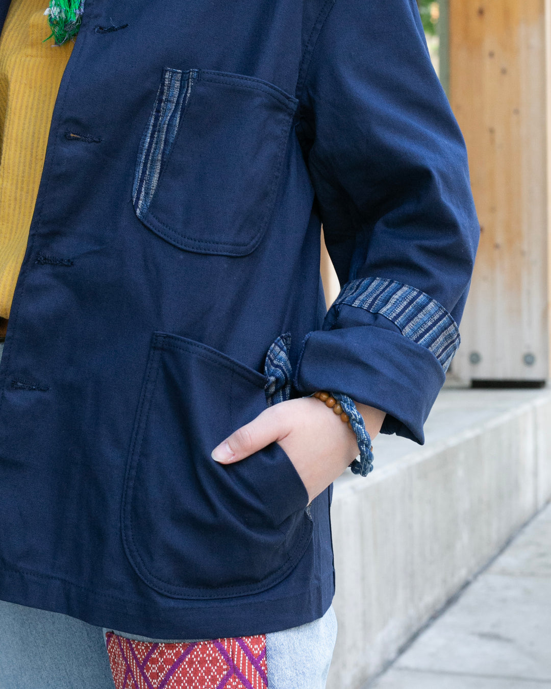 Kiriko Original Mandarin Collar Lightweight Jacket, Navy
