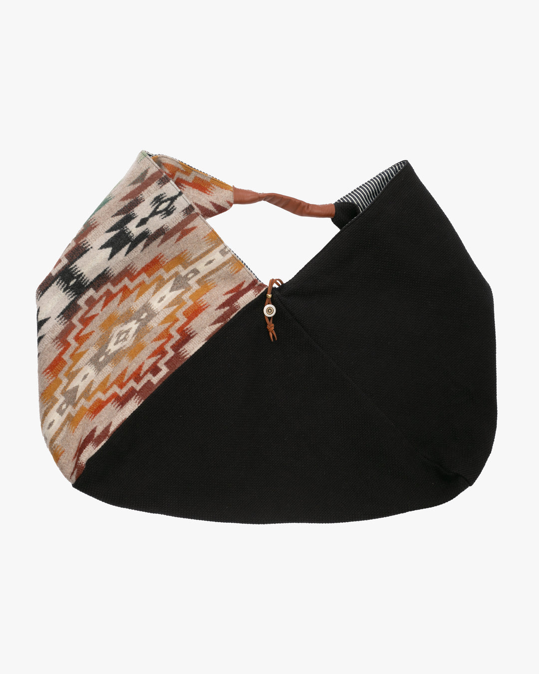 Kiriko Original Tsuno Tote, Sashi-Ori, Black and Earth Tone Multi-Color Pendleton Fabric