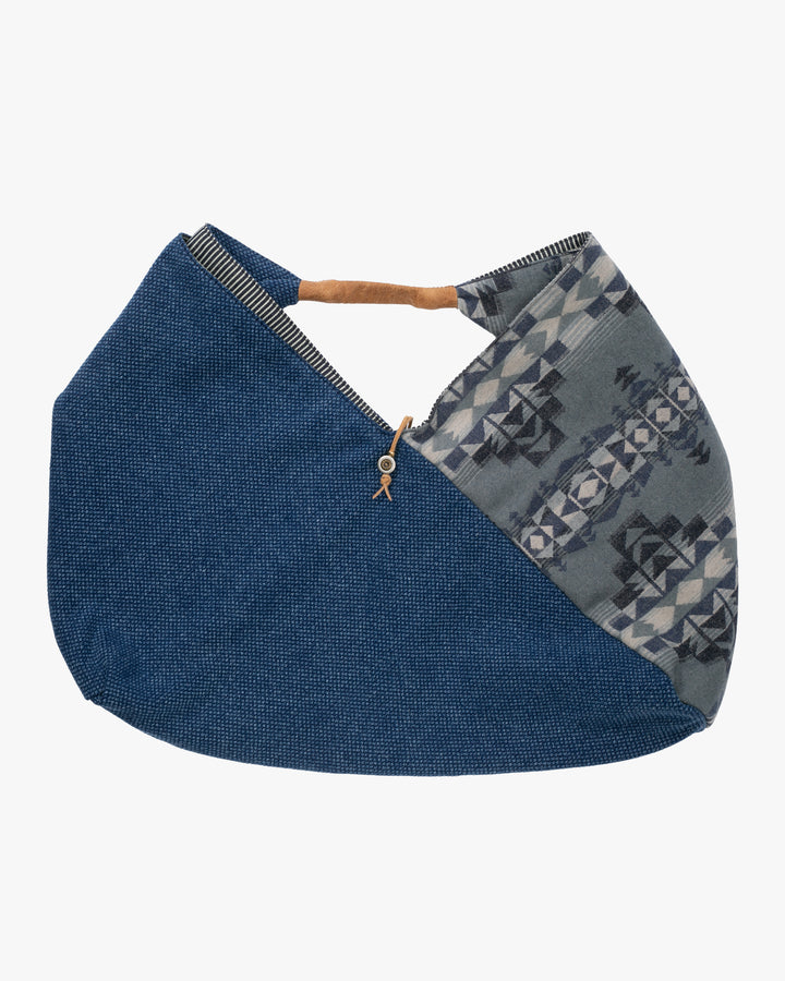 Kiriko Original Tsuno Tote, Sashi-Ori, Washed Indigo with Slate Blue Pendleton Fabric