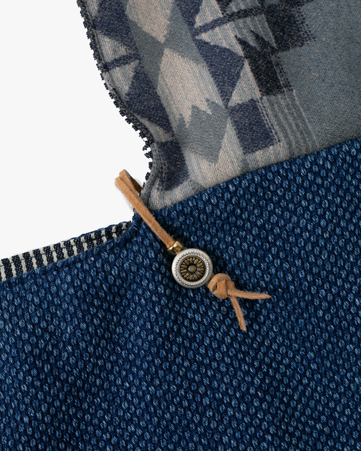 Kiriko Original Tsuno Tote, Sashi-Ori, Washed Indigo with Slate Blue Pendleton Fabric