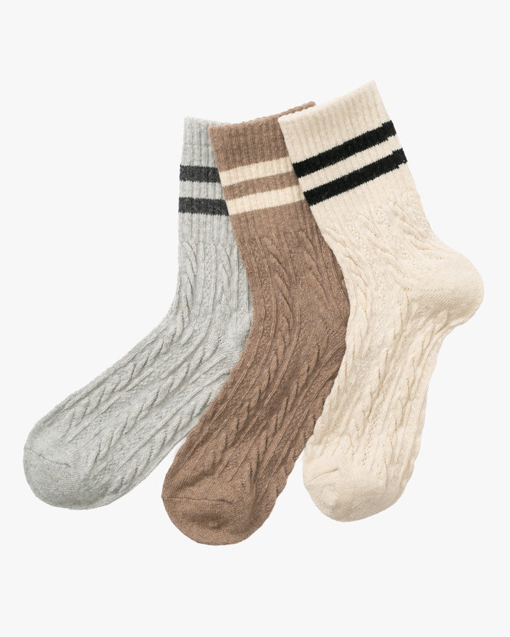 Tourtiwi, Crew Socks, Striped Cuff Cable Knit