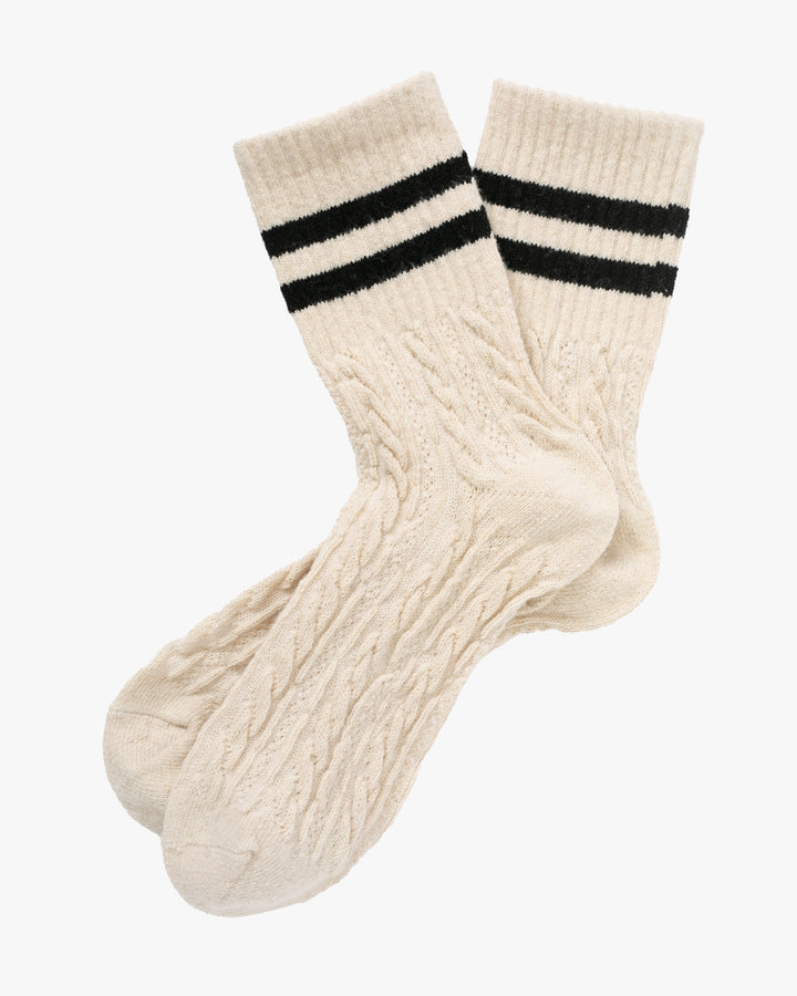 Tourtiwi, Crew Socks, Striped Cuff Cable Knit