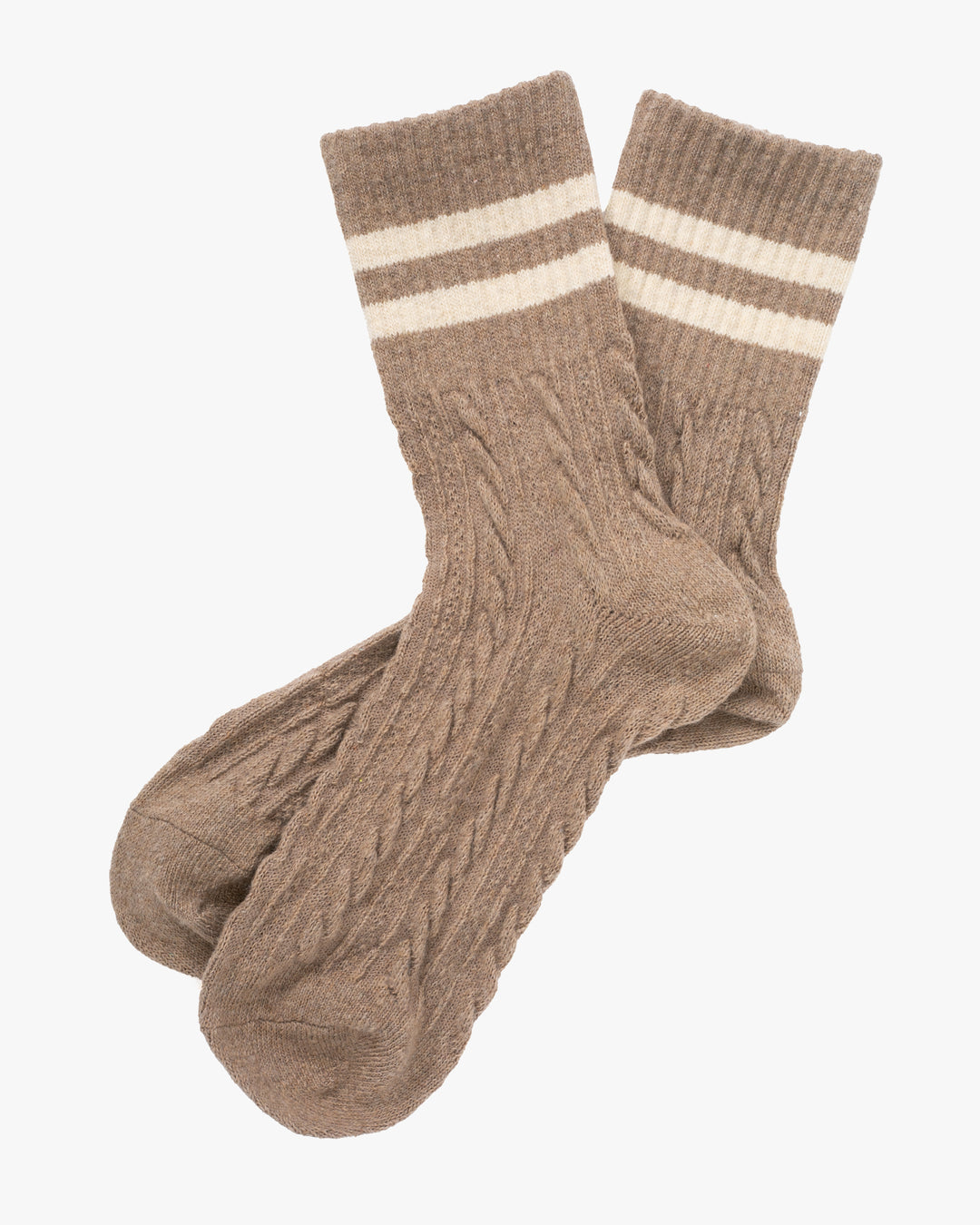 Tourtiwi, Crew Socks, Striped Cuff Cable Knit