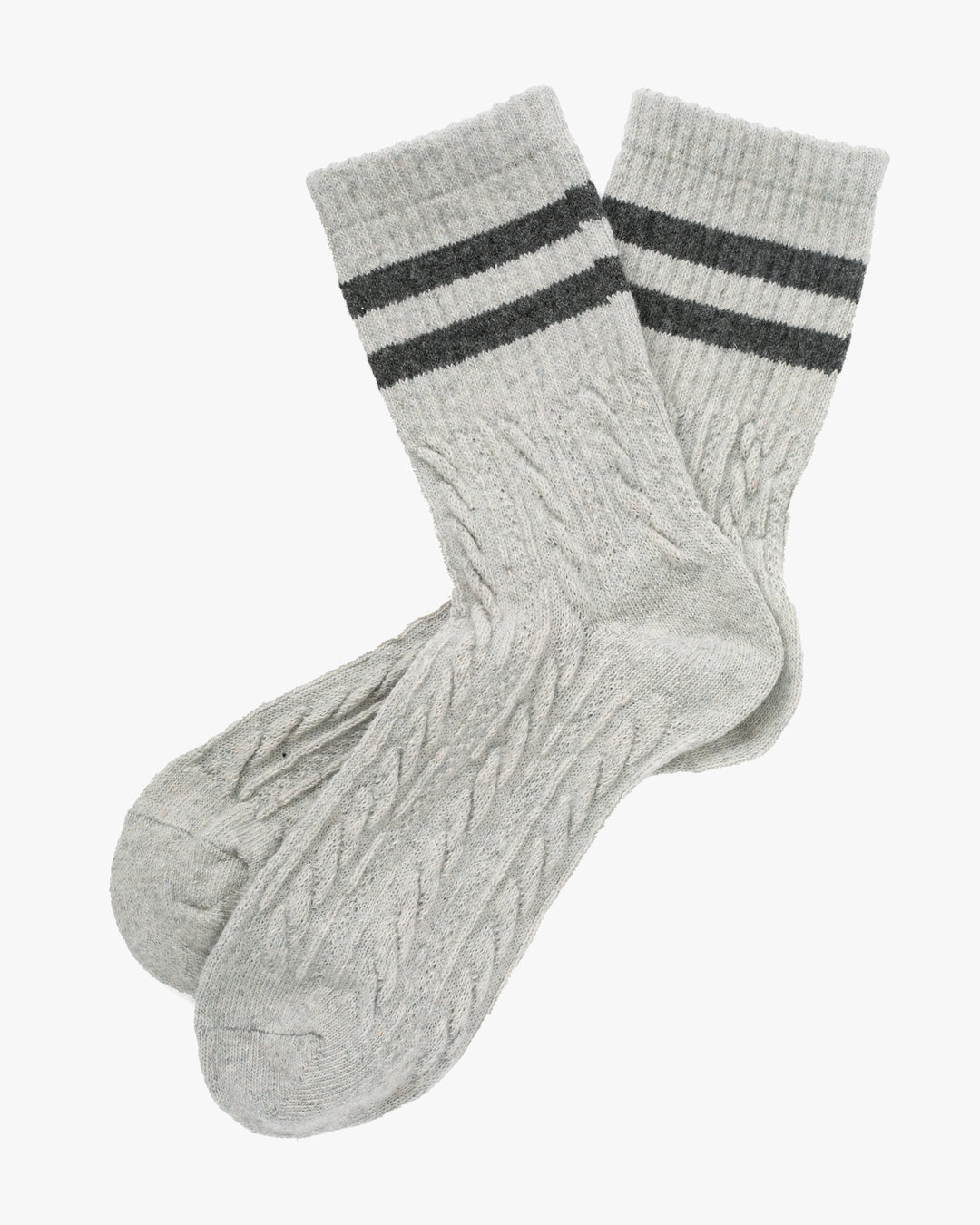 Tourtiwi, Crew Socks, Striped Cuff Cable Knit