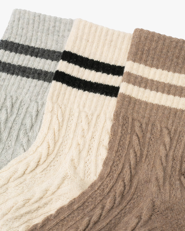 Tourtiwi, Crew Socks, Striped Cuff Cable Knit