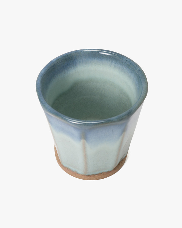 Yunomi Cup, Ichiyama, Octagon Faceted, Mint and Indigo Trim
