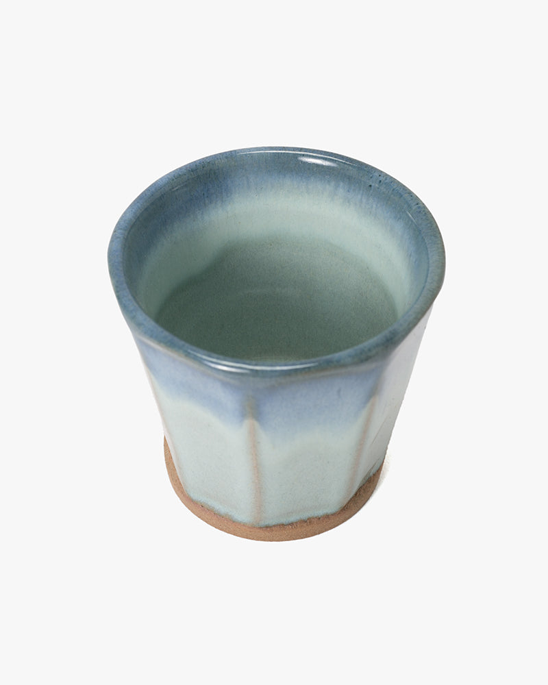Yunomi Cup, Ichiyama, Octagon Faceted, Mint and Indigo Trim