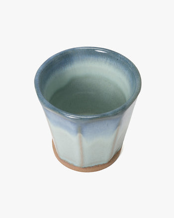 Yunomi Cup, Ichiyama, Octagon Faceted, Mint and Indigo Trim
