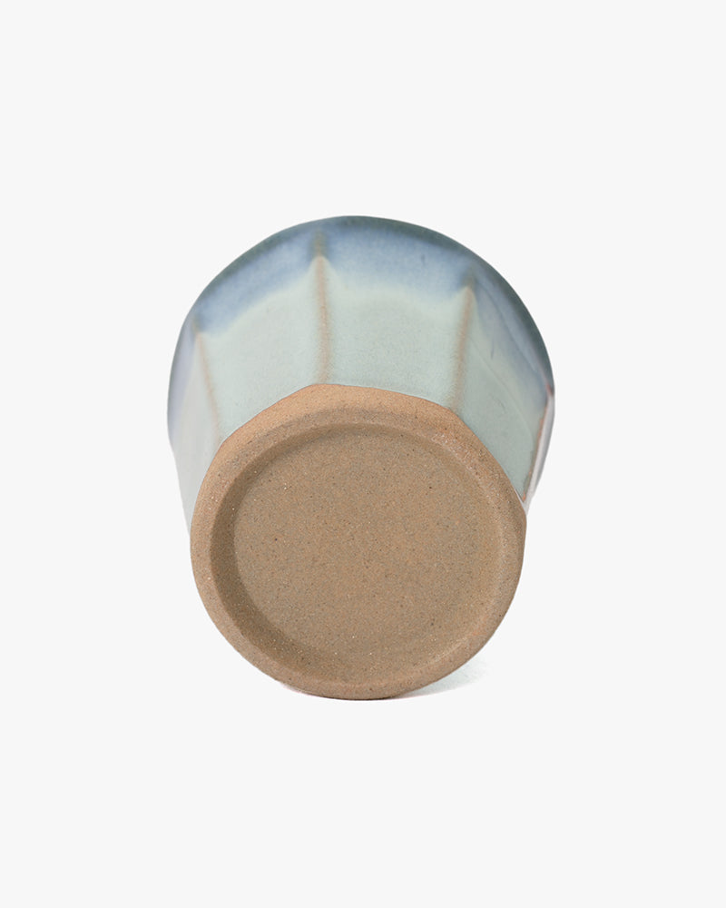 Yunomi Cup, Ichiyama, Octagon Faceted, Mint and Indigo Trim