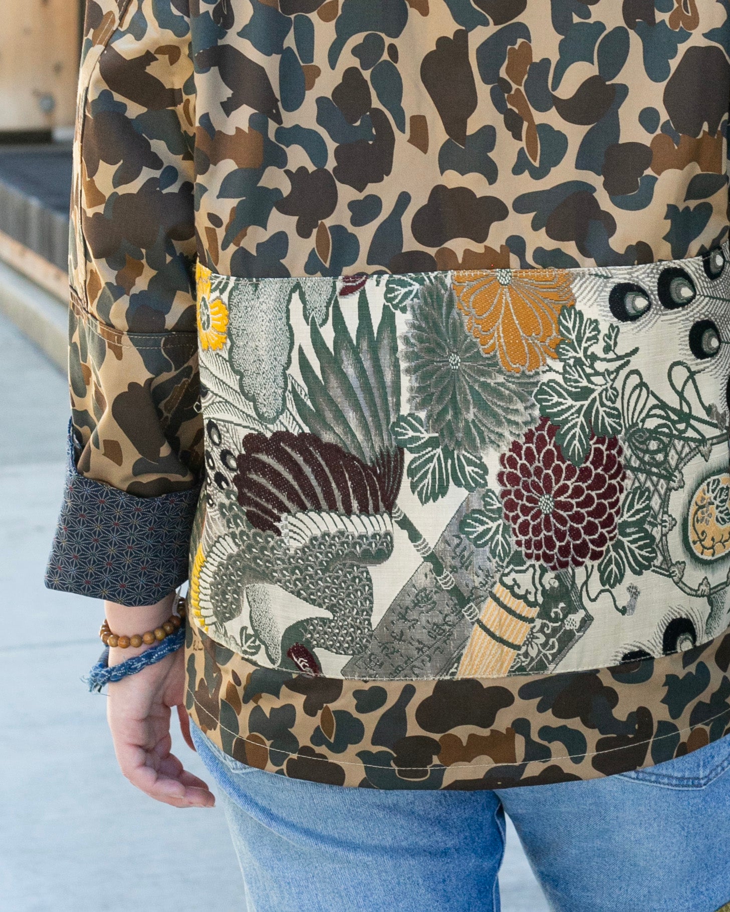 Kiriko Custom Military Jacket, Camo Patched, Obi Peacock #2 and Shima and Yellow Pockets Flaps