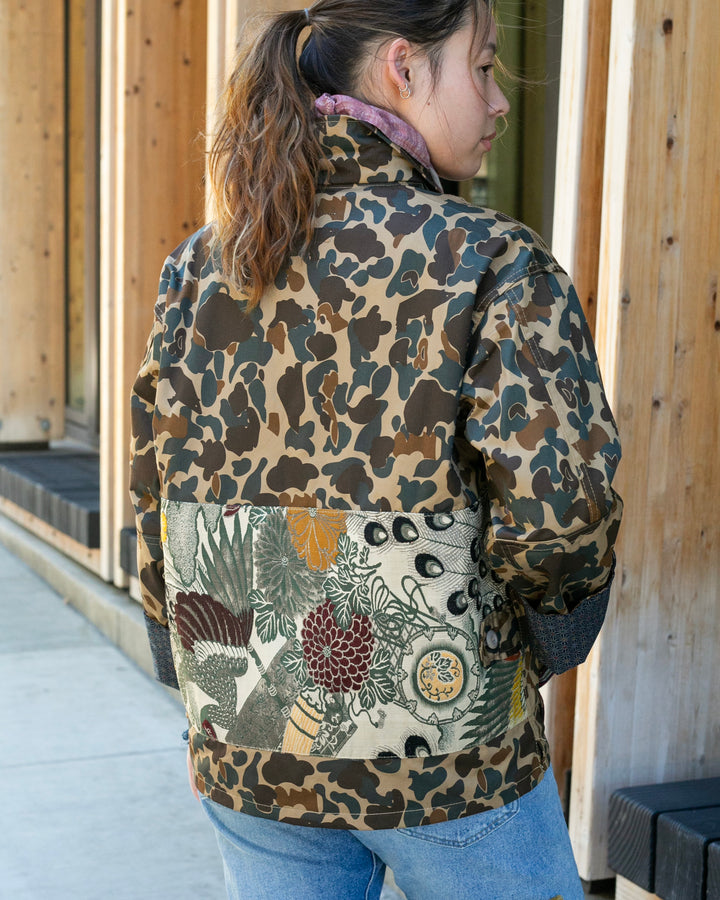 Kiriko Custom Military Jacket, Camo Patched, Obi Peacock 