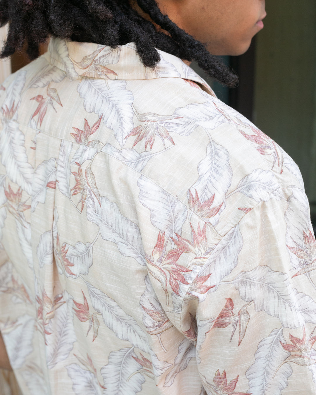 Japanese Repro, Short Sleeve Aloha Shirt, Hawaiian Aloha Tropical Brand, Cream and Brown Leaves