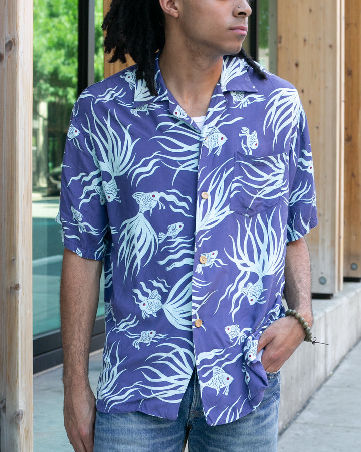 Japanese Repro, Short Sleeve Aloha Shirt, Seilin Brand, Blue Goldfish
