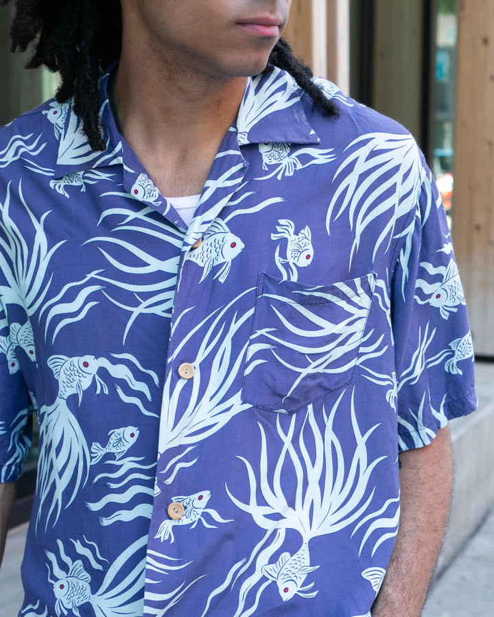 Japanese Repro, Short Sleeve Aloha Shirt, Seilin Brand, Blue Goldfish