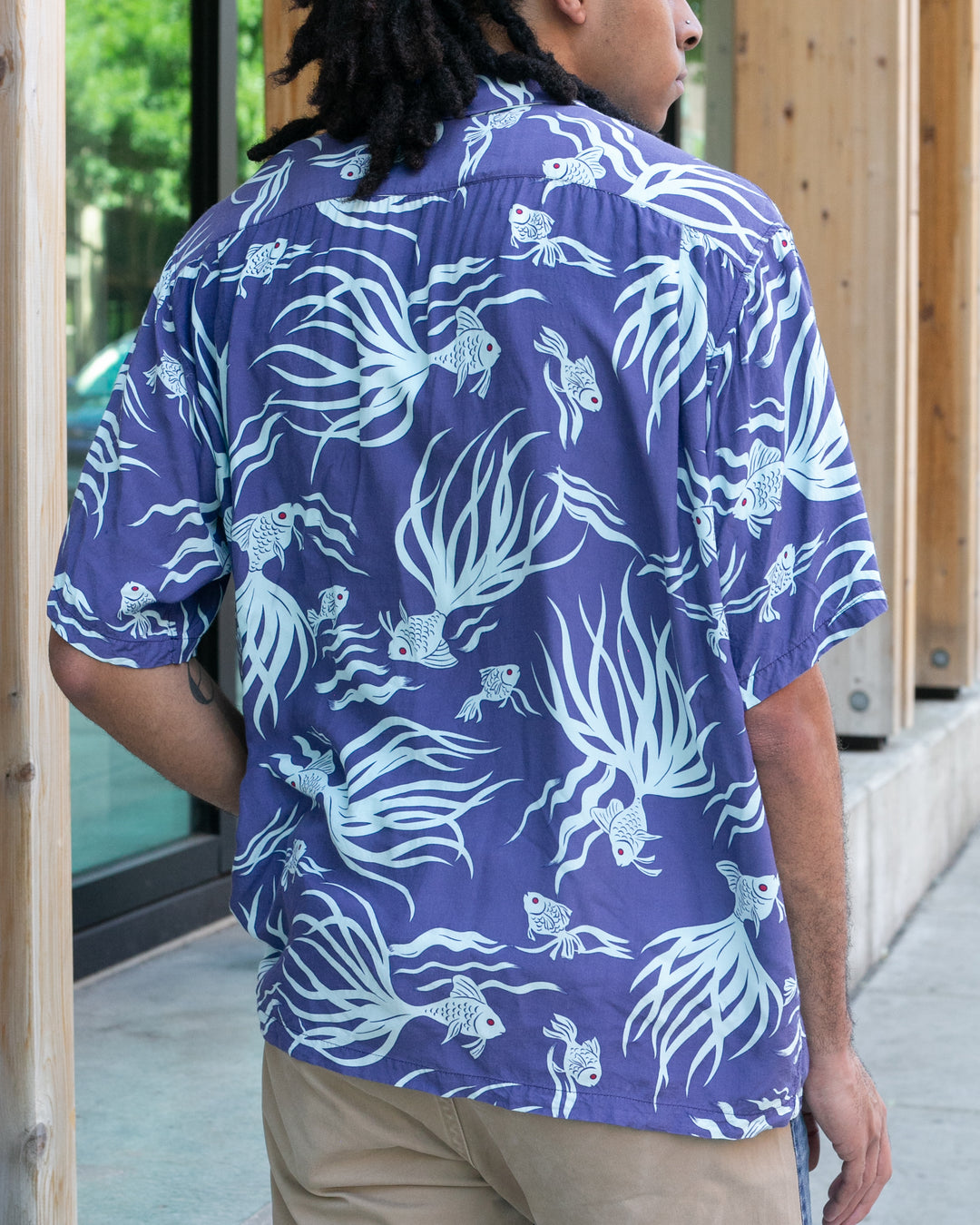 Japanese Repro, Short Sleeve Aloha Shirt, Seilin Brand, Blue Goldfish