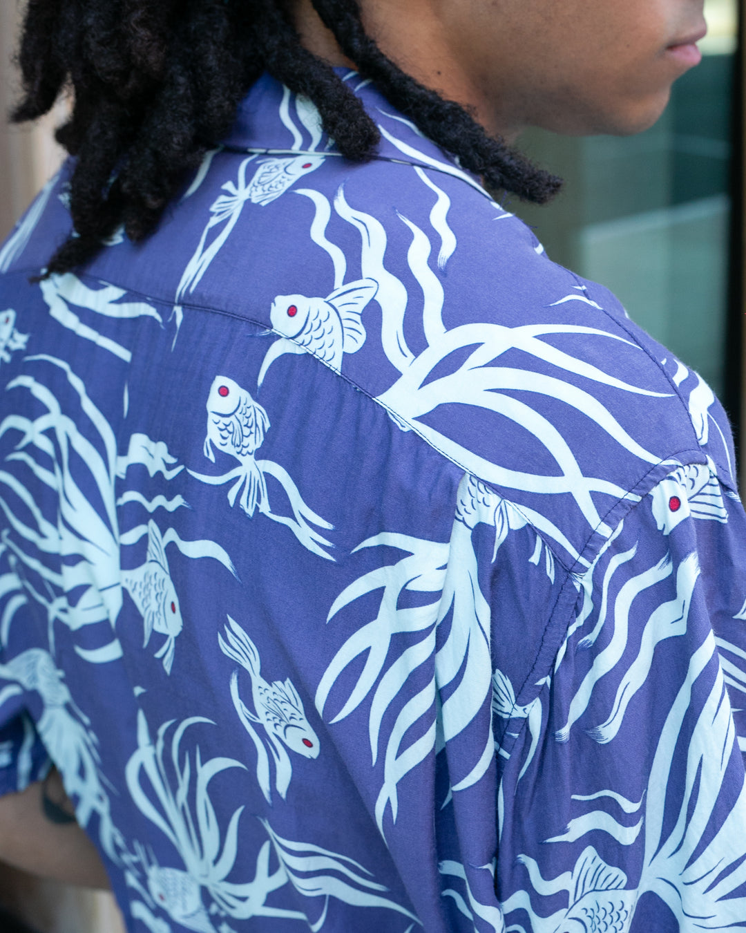 Japanese Repro, Short Sleeve Aloha Shirt, Seilin Brand, Blue Goldfish