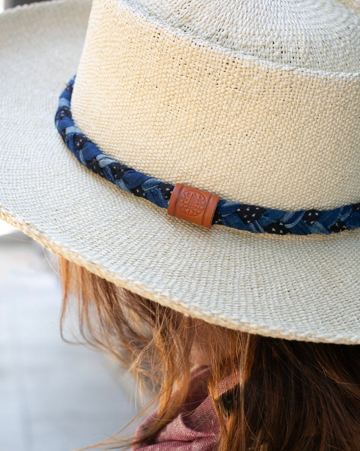 Kiriko Custom Panama Hat, Straw, Braided Dotted Indigo