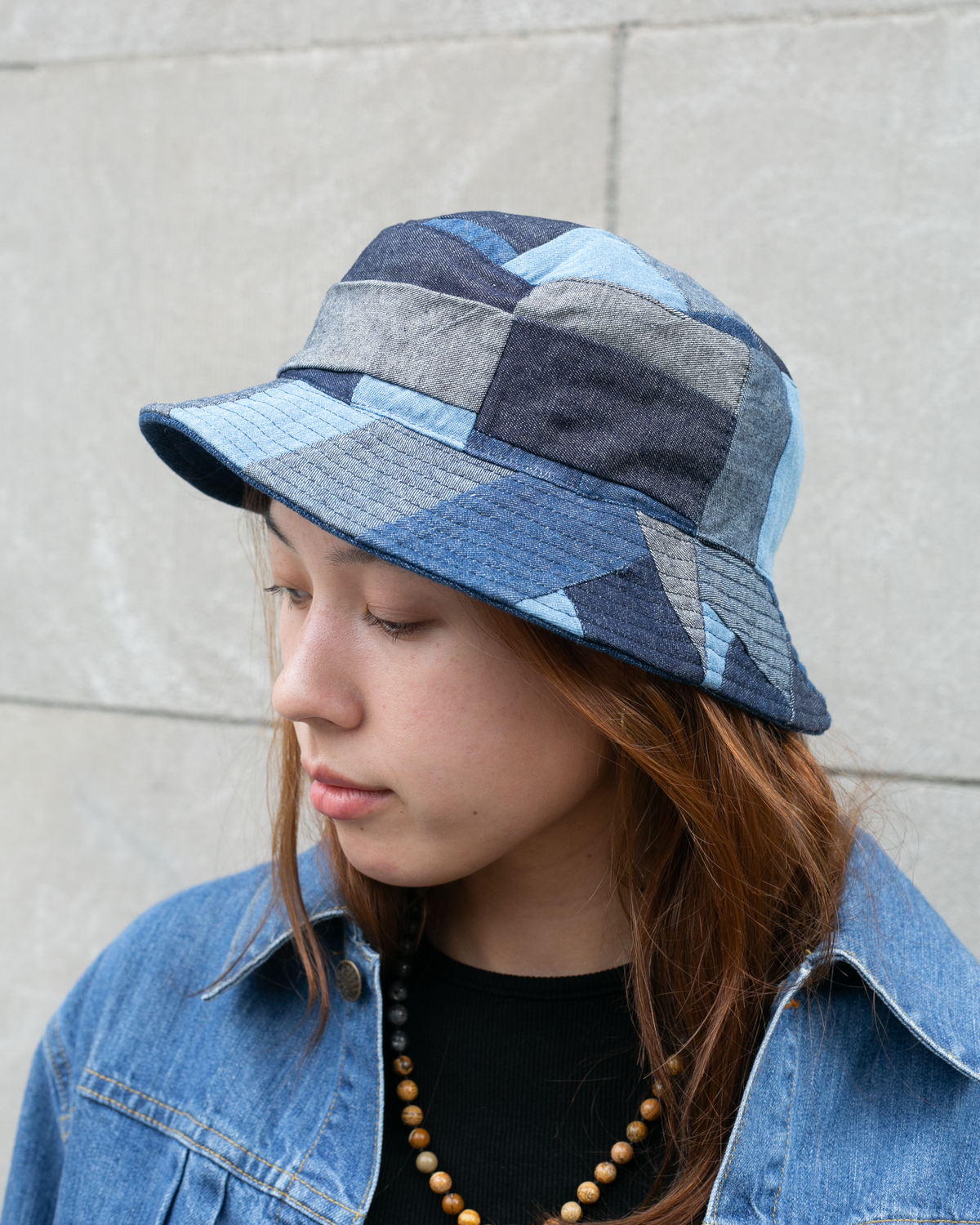 Reversible patched denim bucket hat by Kiriko Made