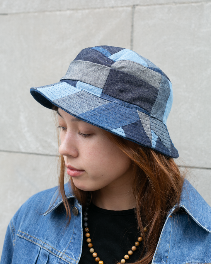 Reversible patched denim bucket hat by Kiriko Made