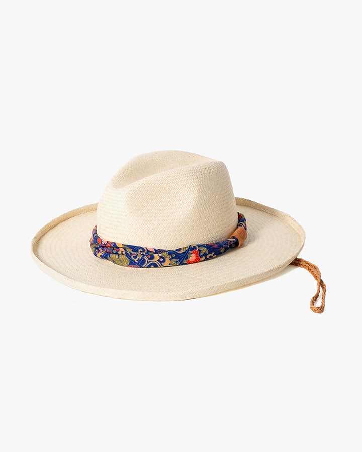 Kiriko Custom Panama Hat, Straw, Blue and Multicolor Floral