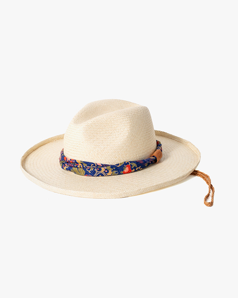 Kiriko Custom Panama Hat, Straw, Blue and Multicolor Floral