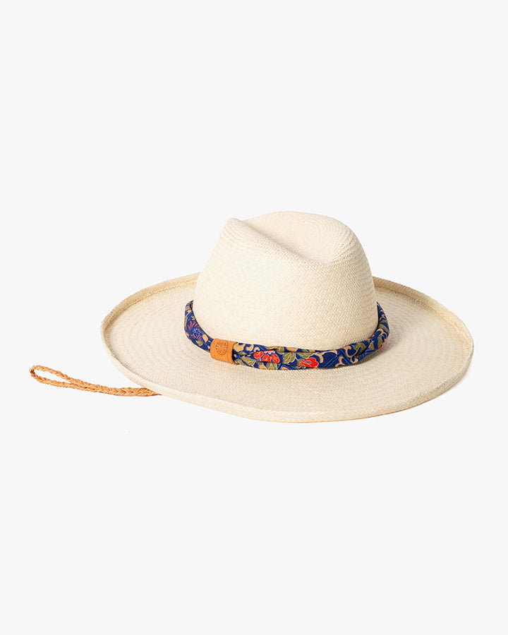 Kiriko Custom Panama Hat, Straw, Blue and Multicolor Floral