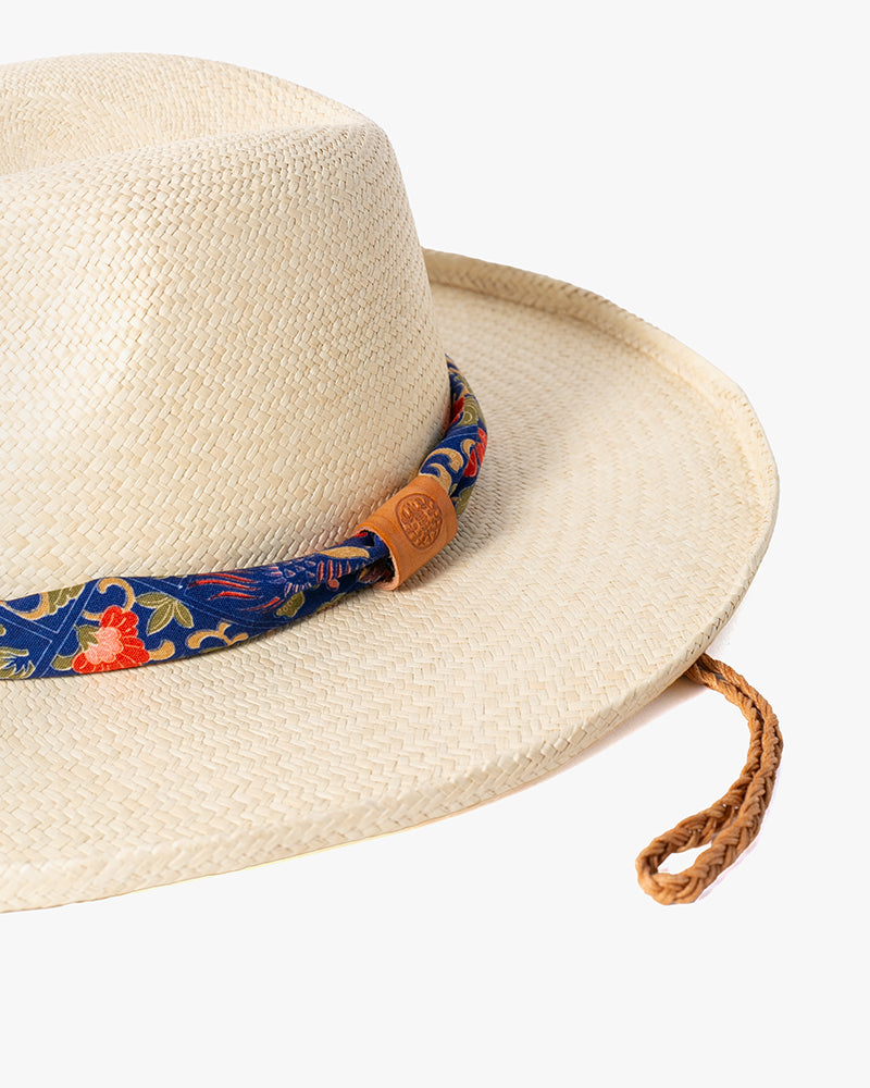 Kiriko Custom Panama Hat, Straw, Blue and Multicolor Floral