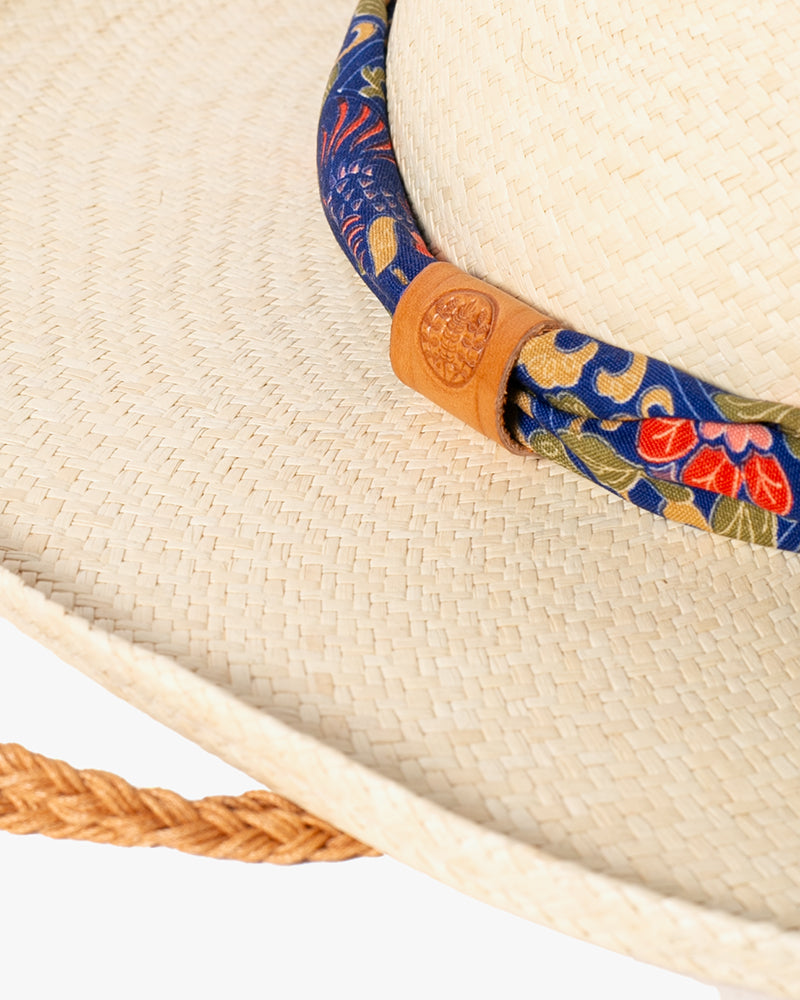 Kiriko Custom Panama Hat, Straw, Blue and Multicolor Floral