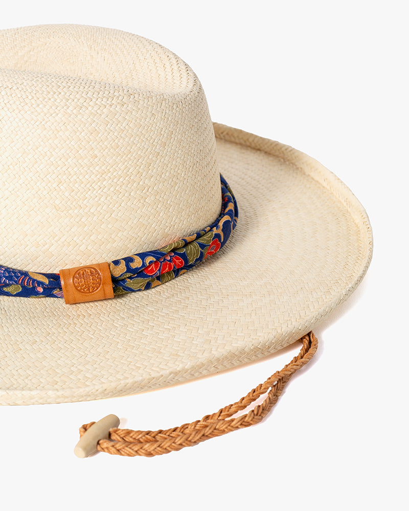 Kiriko Custom Panama Hat, Straw, Blue and Multicolor Floral