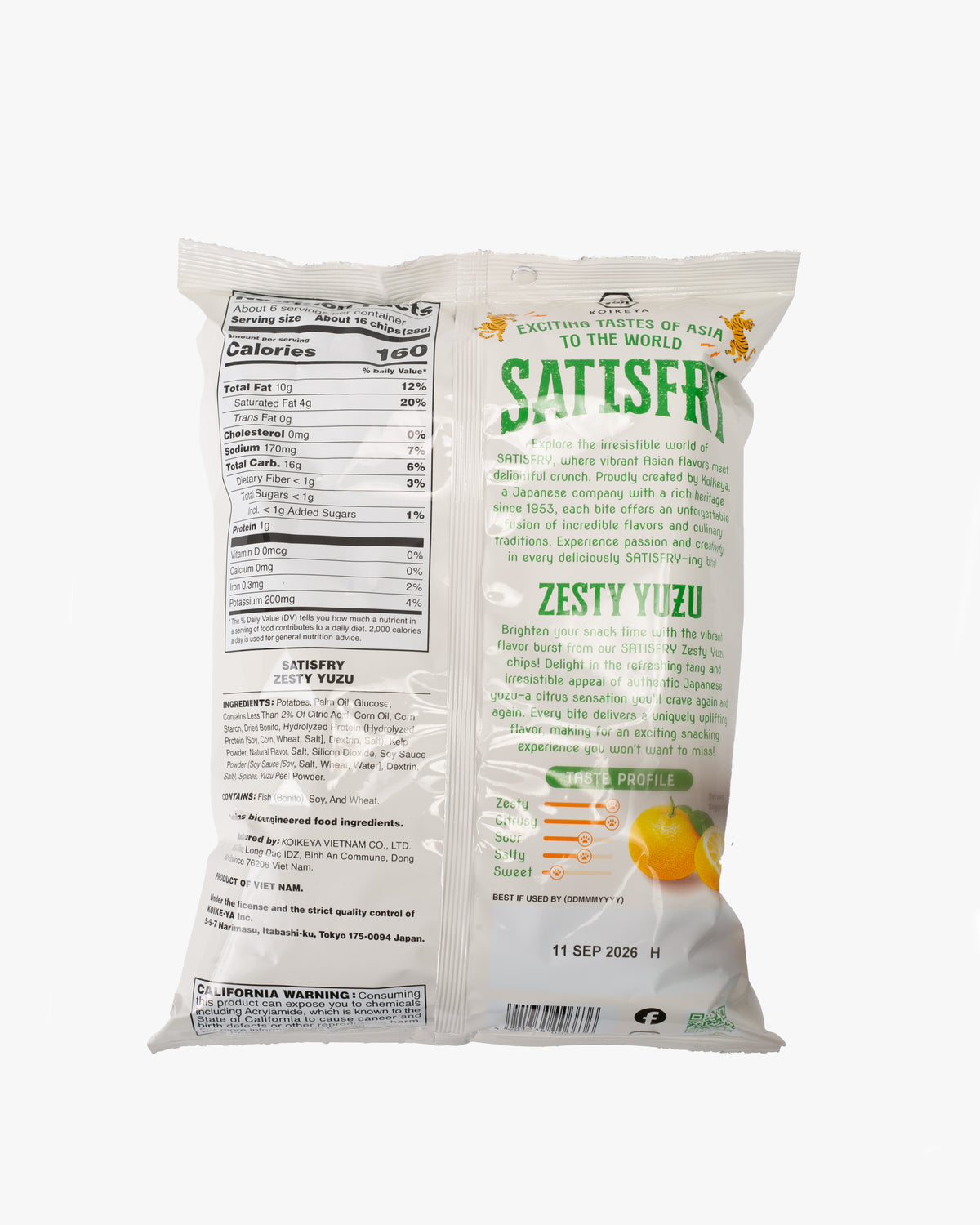 Koikeya, Satisfry, Zesty Yuzu Flavored Potato Chips, 5.9 oz(170g)