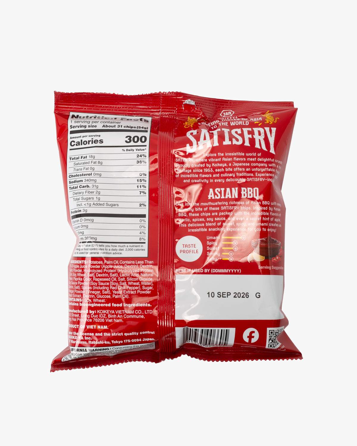 Koikeya, Satisfry, Asian BBQ Flavored Potato Chips