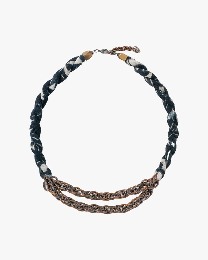 Boet x Kiriko Collar Necklace, Boro, Indigo Katazome Kiku
