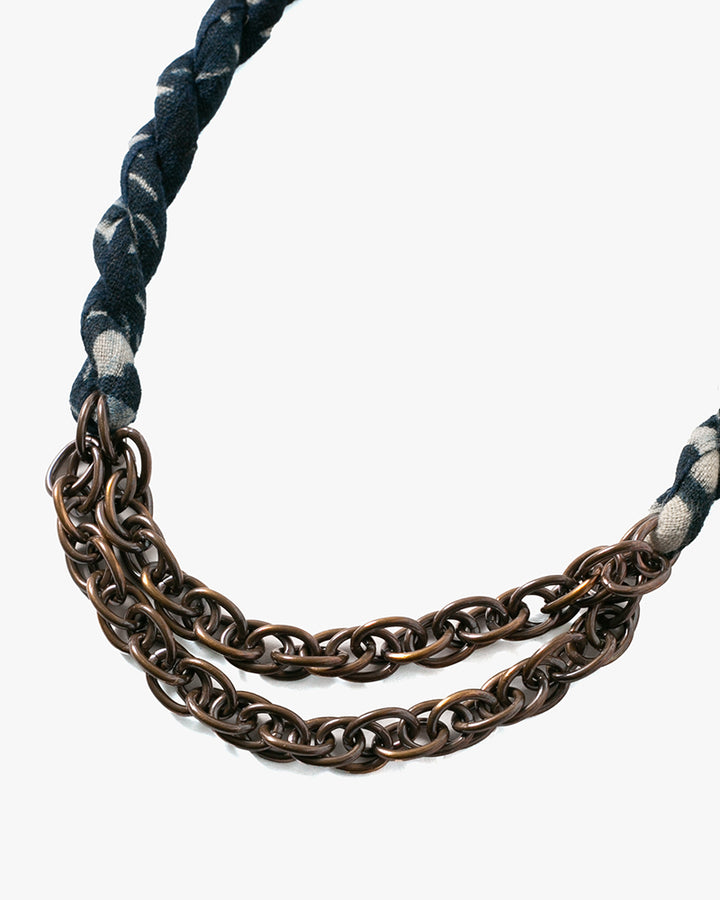 Boet x Kiriko Collar Necklace, Boro, Indigo Katazome Kiku