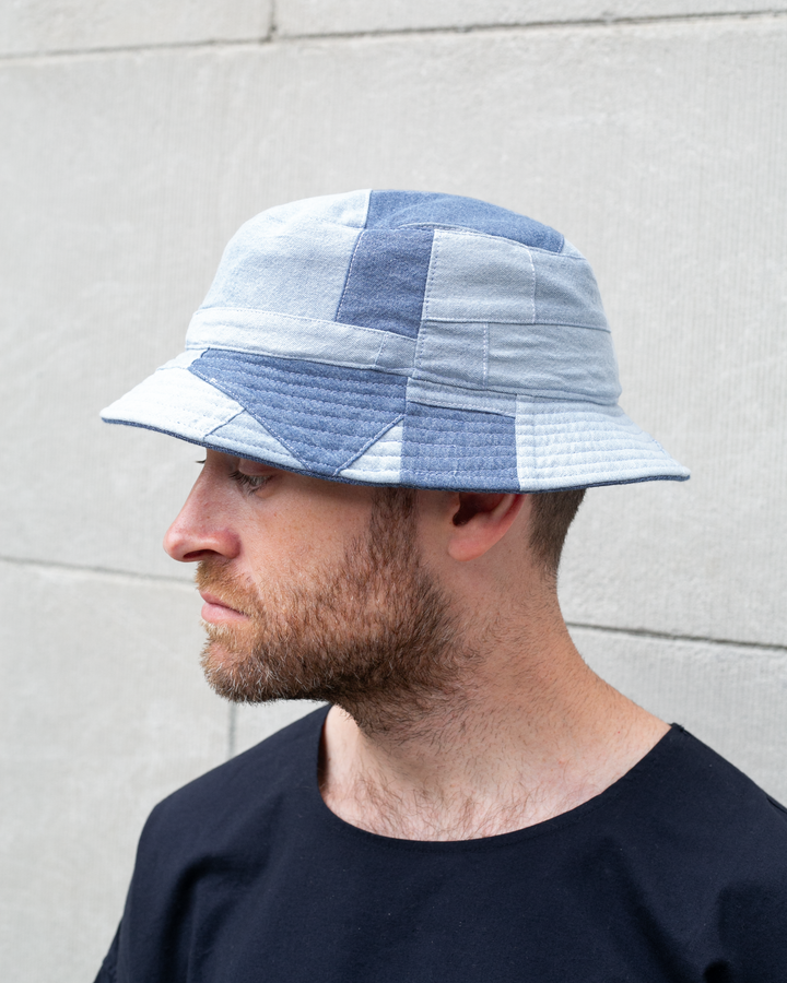 Kiriko Original Bucket Hat, Reversible, Patched Light Denim