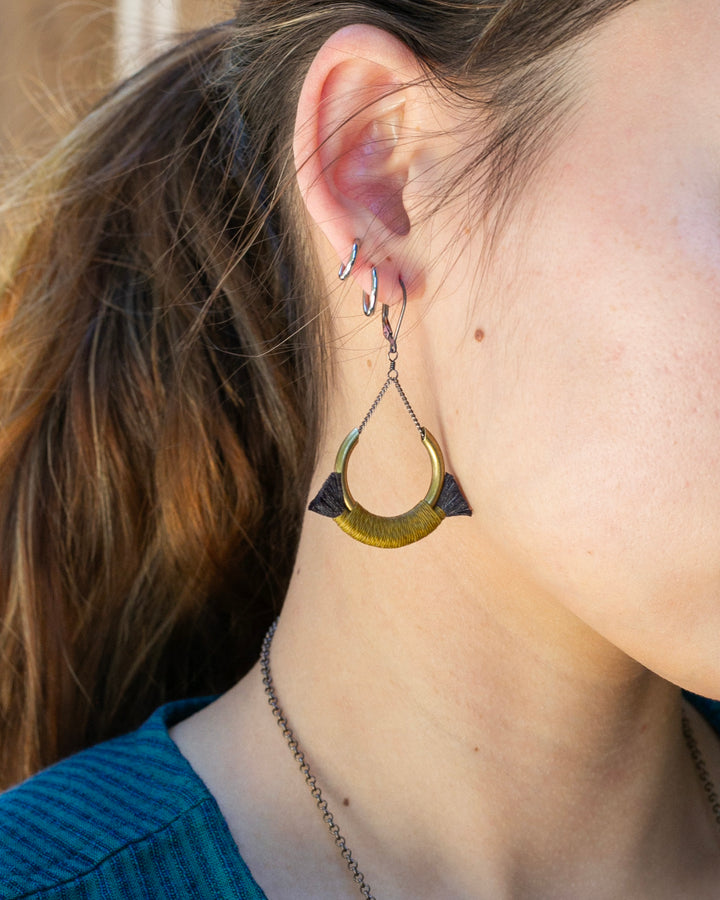 Boet Earrings, Crest, Brass and Black