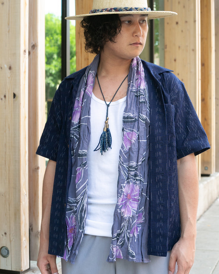 Kiriko Original Scarf, Kiji, Yukata, Shima Gray with Purple Flowers and White Leaves