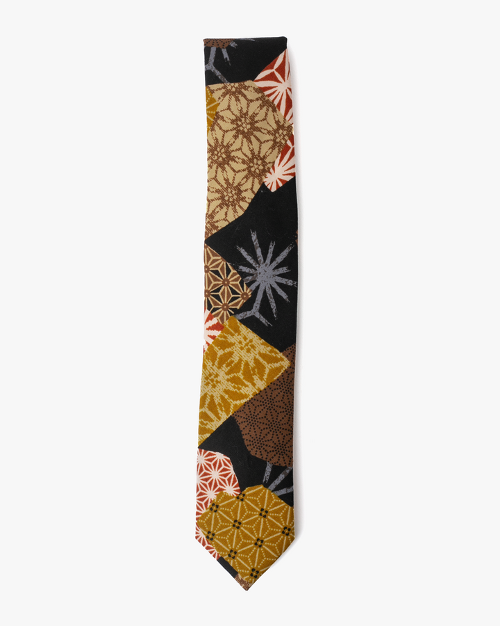 Kiriko Original Tie, Classic, Burnt Orange & Golden Yellow Patchwork Style