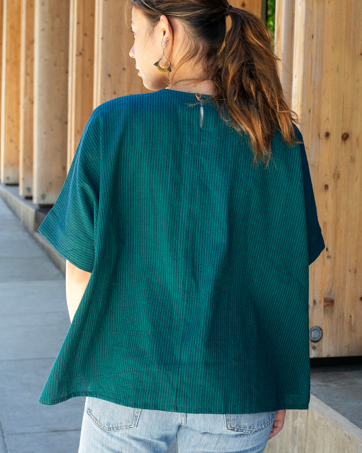 ToK Tunic, Oversized, Teal with Indigo Shima
