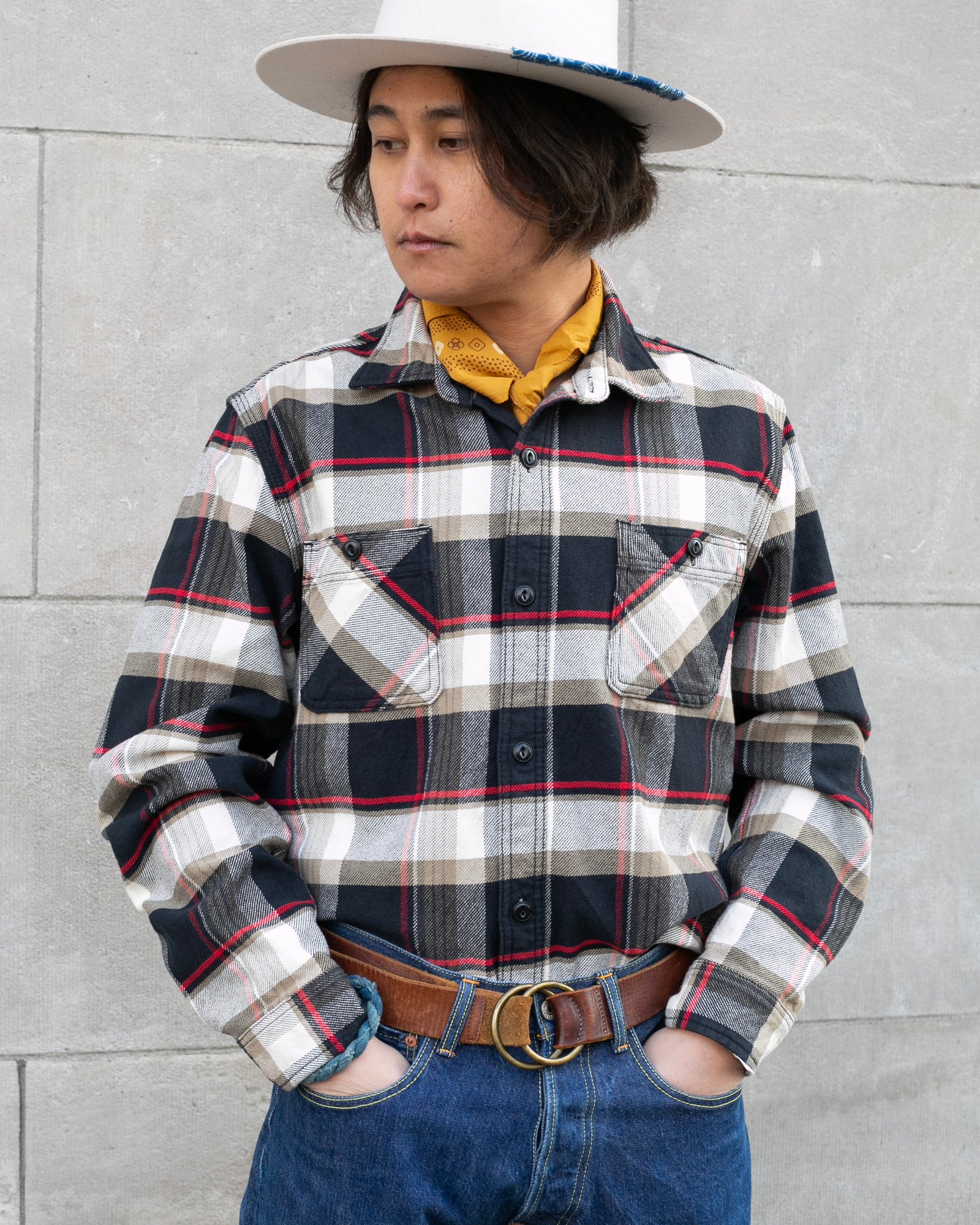Japanese Repro Button Up Shirt, XXL, Houston & Inc., Black Check Flannel