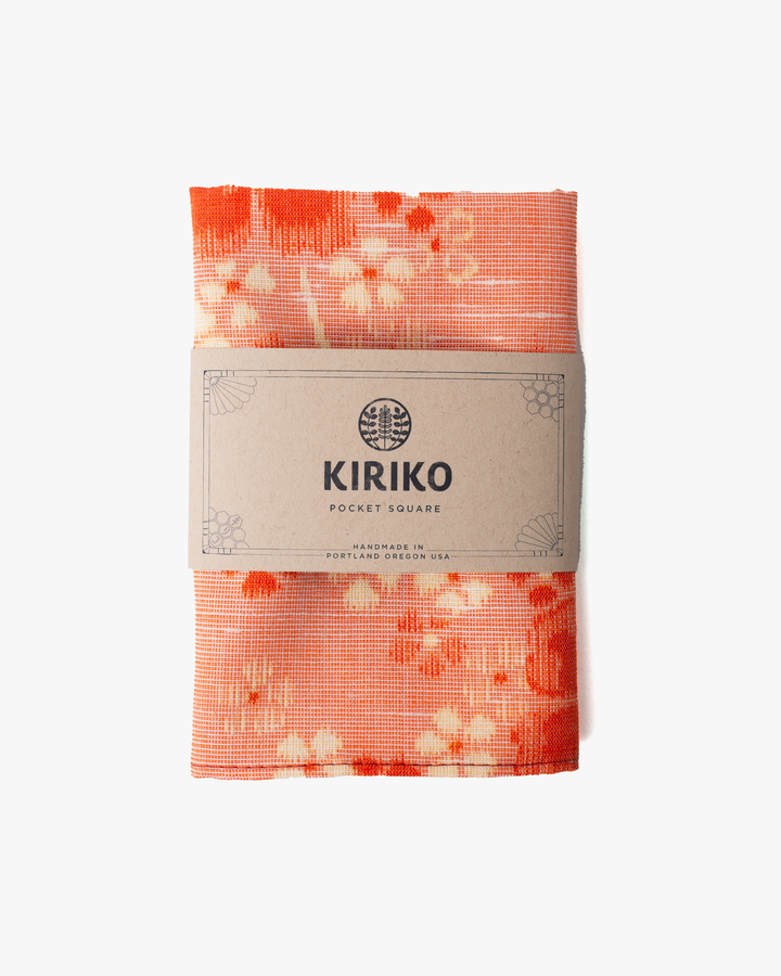 Kiriko Original Pocket Square, Pink and Orange Abstract Flowers