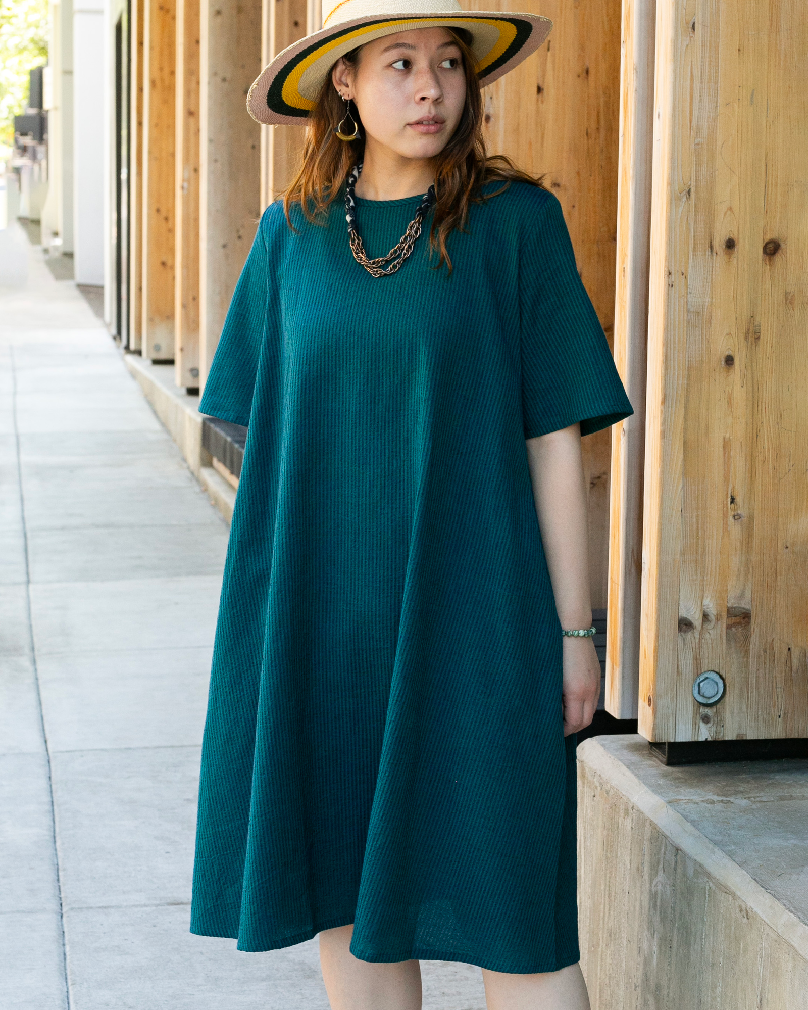 ToK Long Dress, Oversized, Teal with Indigo Shima