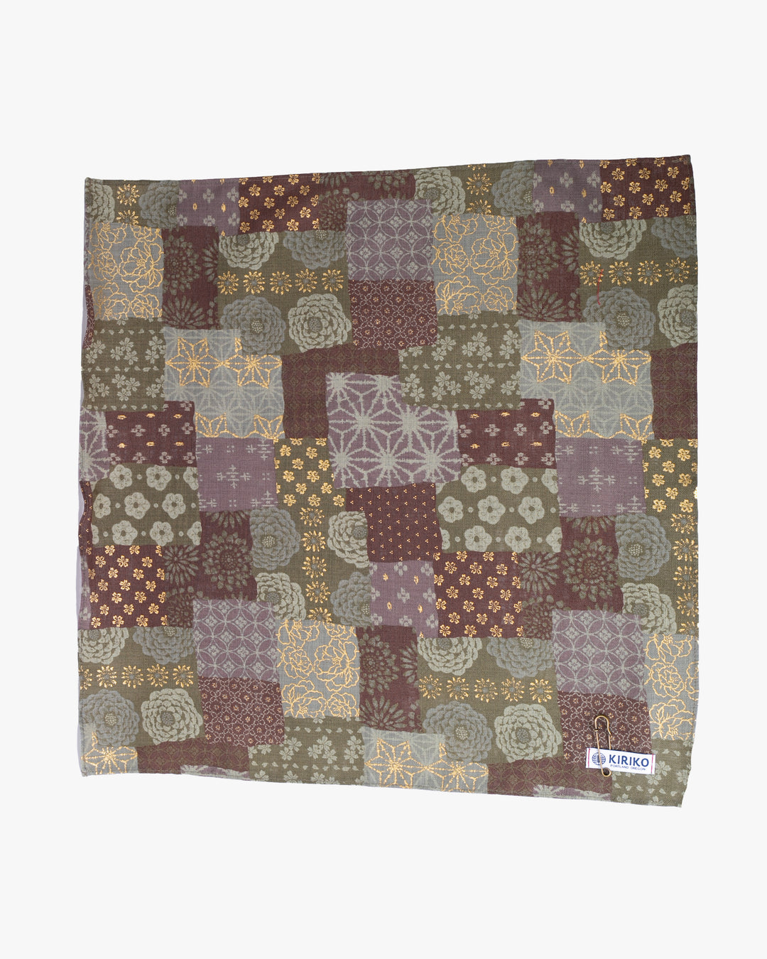 Kiriko Original Bandana, Classic, Patchwork Style, Azuki and Gold