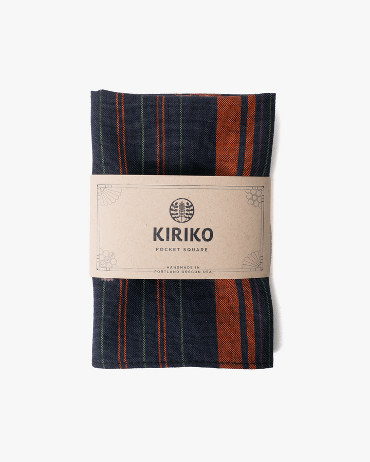 Kiriko Original Pocket Square, Blue with Orange and Green Shima