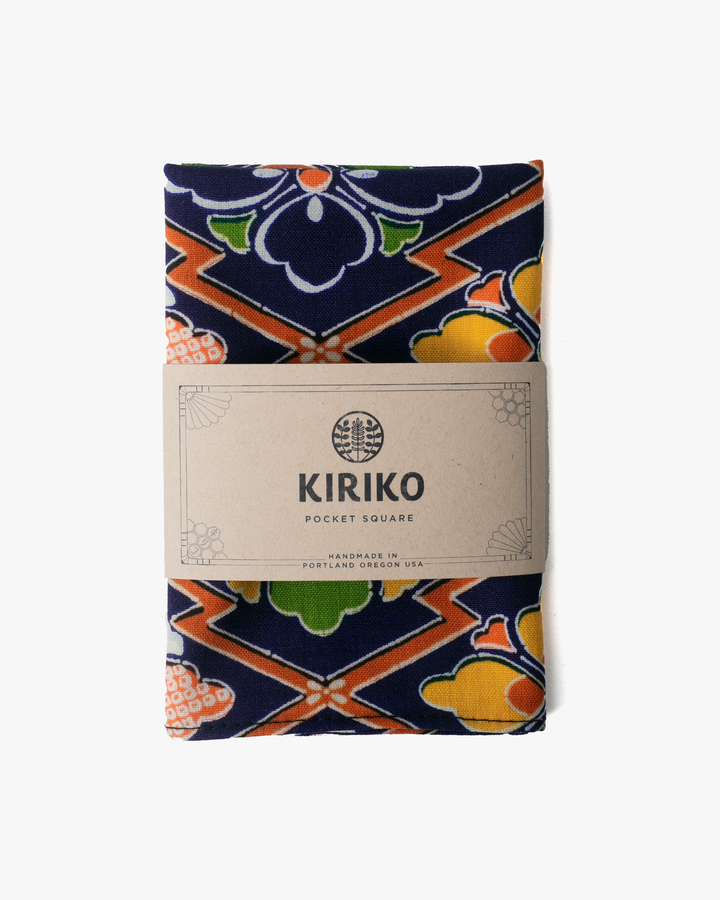 Kiriko Original Pocket Square, Abstract Blue Camelia