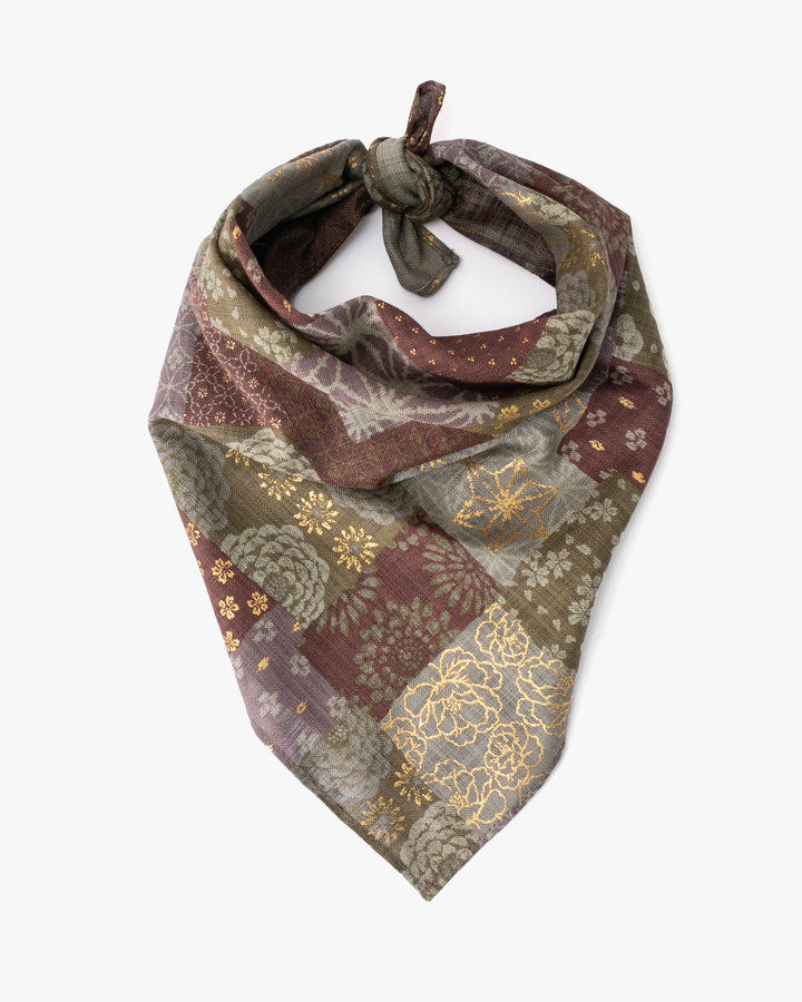 Kiriko Original Bandana, Multi Patchwork, Azuki and Gold