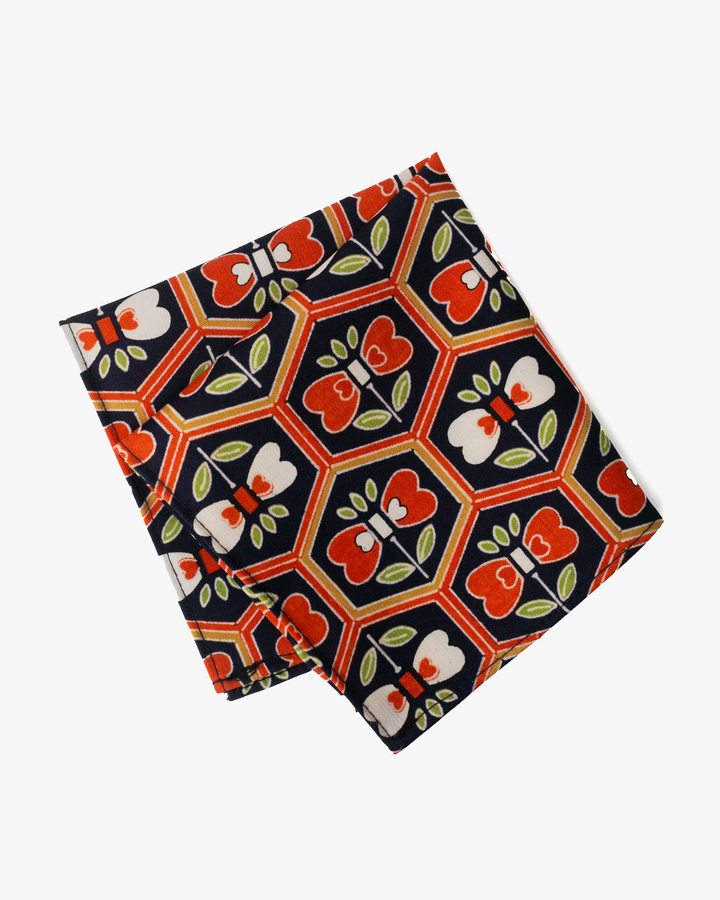 Kiriko Original Pocket Square, Abstract Indigo Camelia