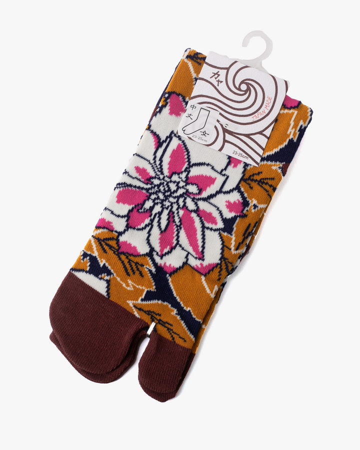 Wa Modern, Tabi Socks, Crew, Yellow and Pink Chrysanthemum