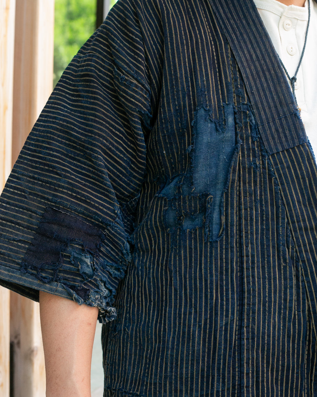Vintage Noragi Jacket, Patched, Indigo with Stripes