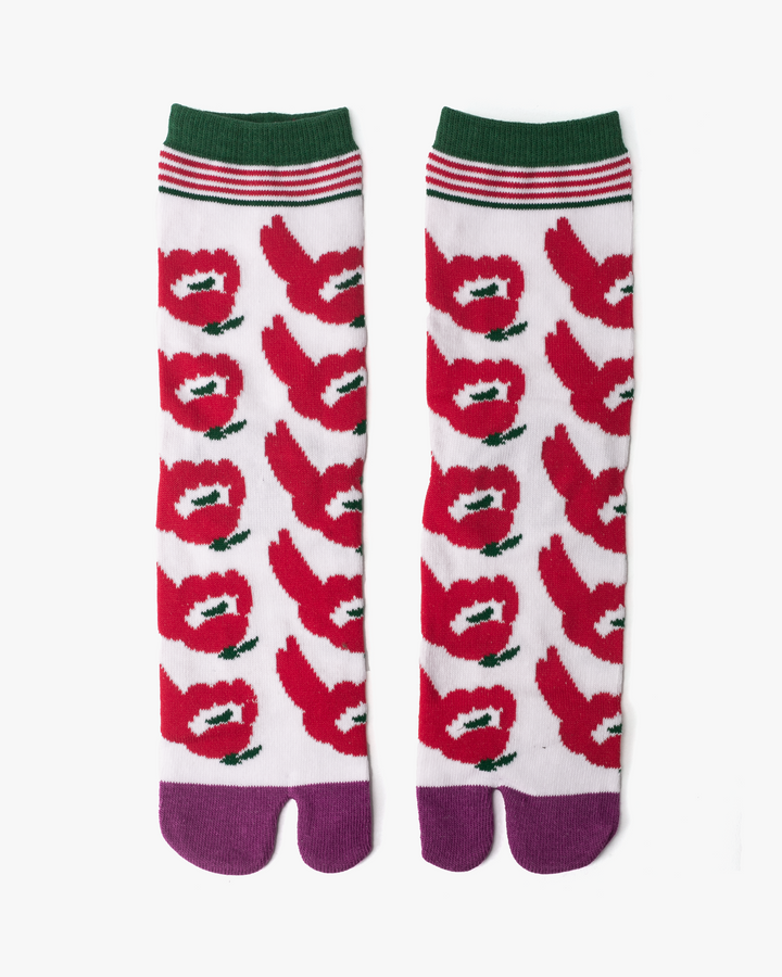 Wa Modern, Tabi Socks, Crew, Red Camelia (S/M)