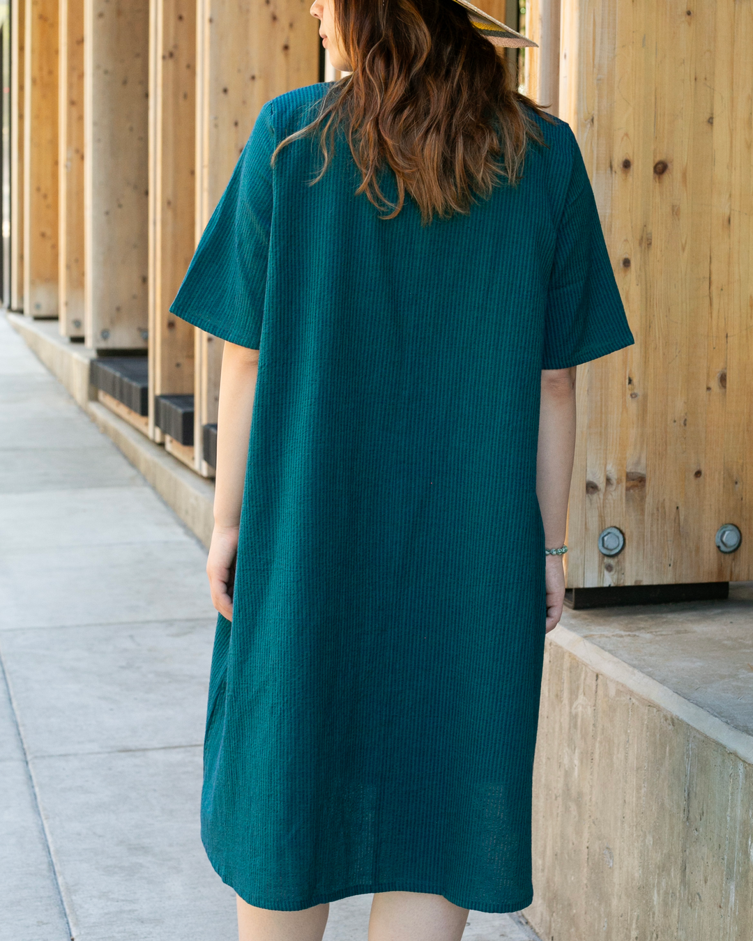 ToK Long Dress, Oversized, Teal with Indigo Shima